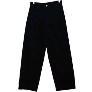 Massimo Dutti Pants Womens EU 36 US 4 Black Microcorduroy Wide Leg 5031/930 Goth